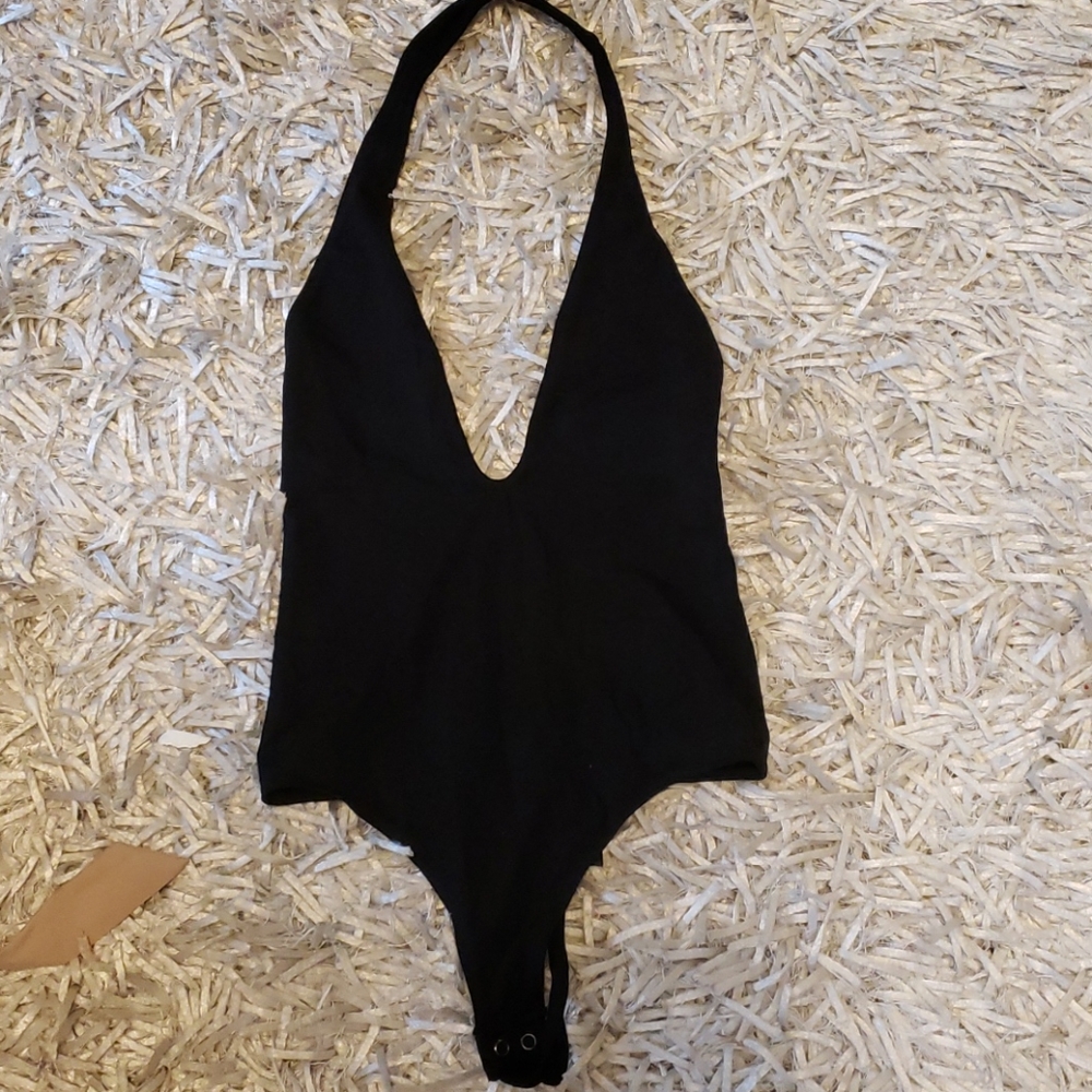 Black deep v body suit